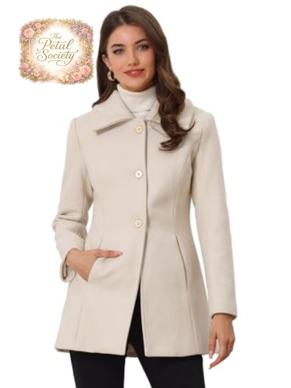 Women's Vintage Winter Pea Coat Single Breasted Turndown Overcoat